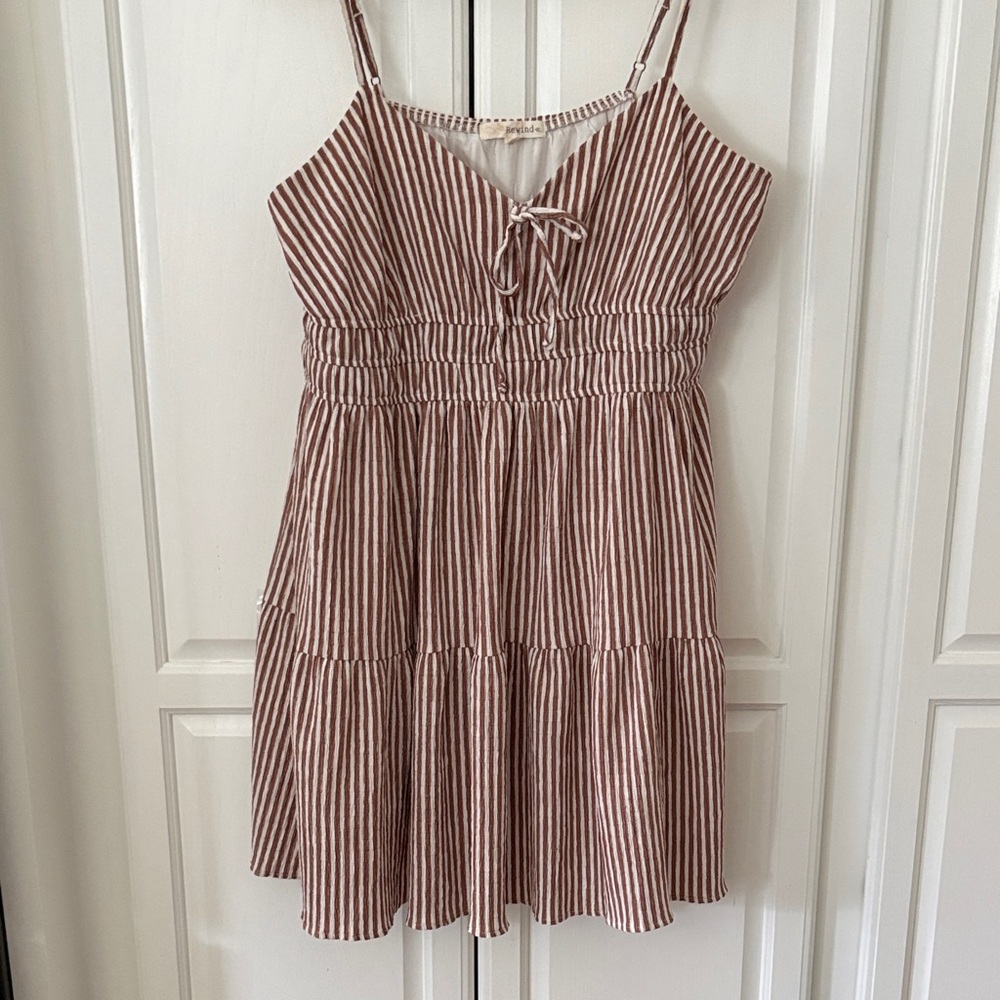 Rewind Women’s Dress with Brown and White Stripes